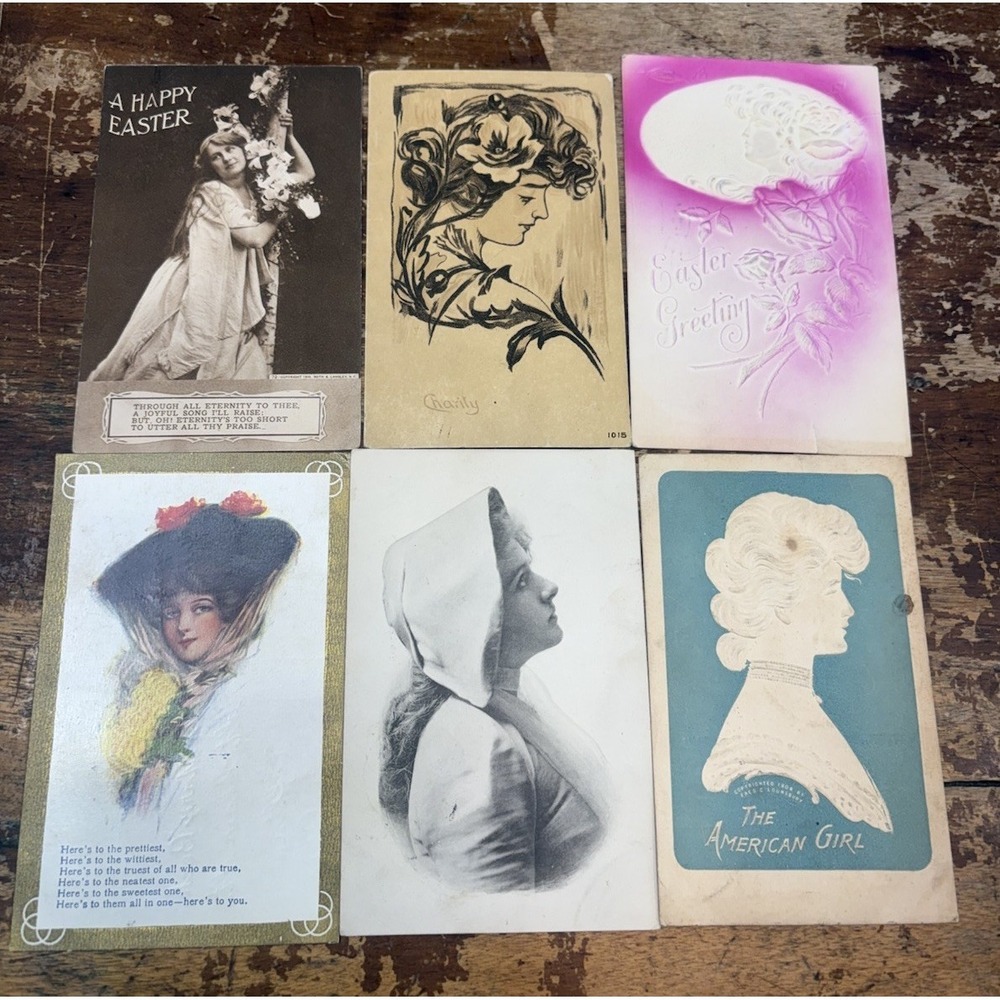 Vintage Victorian Ladies Post Cards Beauties Women Lot 6 Early 1900s Embossed